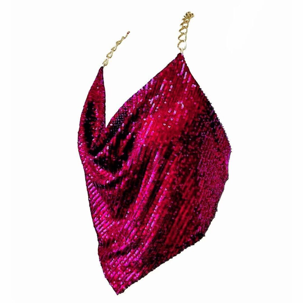 8569 Sparkly Tops Sexy Fuchsia Sequin Rave Disco Outfit Backless Tank Top
